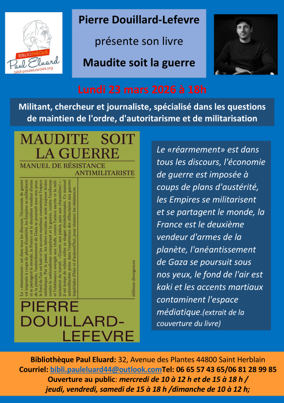 Couverture de Pierre Douillard-Lefevre pr&eacute;sente son livre : Maudite soit la guerre