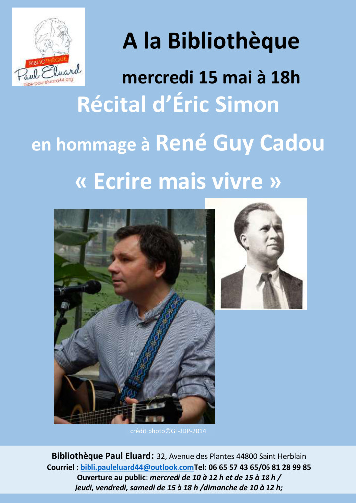 Couverture de Récital d'Eric Simon en hommage à Rene-Guy Cadou "Ecrire mais vivre"